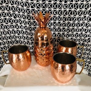 Copper Pineapple Cocktail Shaker with Copper Mugs
